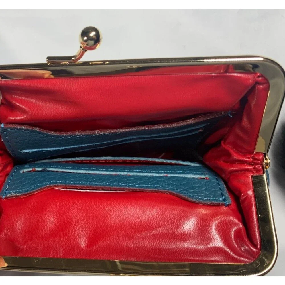 Dooney & Bourke Teal Pebble Leather Kiss Lock Large Framed Wallet Coin Purse